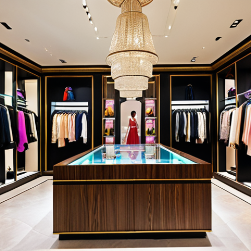 **Luxury Experience:** A vibrant, high-fashion boutique with attentive staff assisting diverse customers. Blend traditional craftsmanship with modern technology, highlighting exceptional service and flawless product quality. Aim for an image that conveys exclusivity and a sense of belonging.